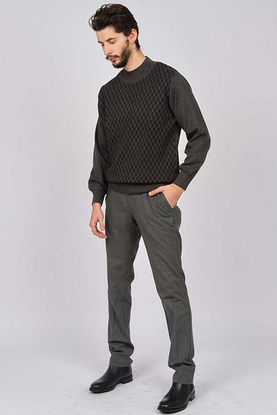 Woolman Men's Patterned Half Fisherman Wool Sweater 1571134 Smoked