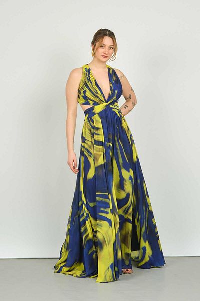 ŞEREF VURAL Women's Patterned Chiffon Evening Dress 8108 Saks