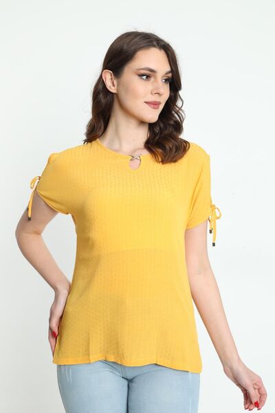 ELLA CAMELIA Women's Collar and Sleeve Detailed Patterned Blouse 19e008 Yellow