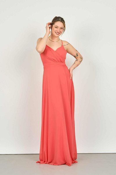 DORİDORCA Doridorca Women's Deep Slit Strappy Evening Dress5924056 Pomegranate Flower