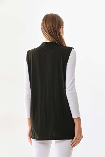 Günay Women's Pocket Detailed V-Neck Vest 2603 Khaki