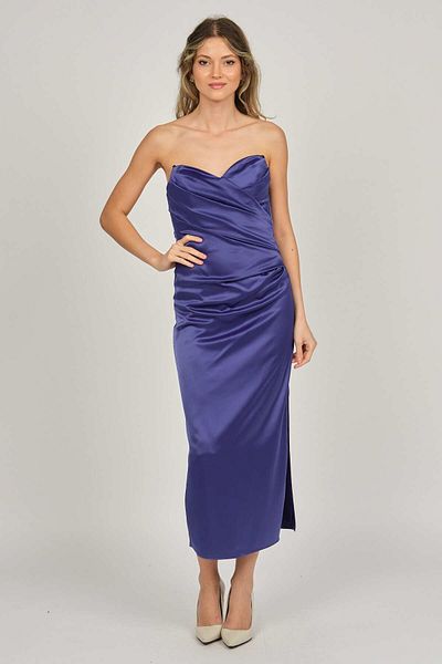 DORİDORCA Women's Medium Length Satin Evening Dress 5924061 Midnight Blue