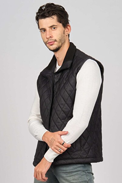 daynax Men's Pocket Detailed Diamond Patterned Vest 492700 Black