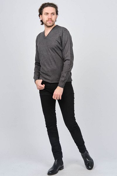 Woolen World Men's Smoked V-Neck Patterned Wool Sweater 5597802