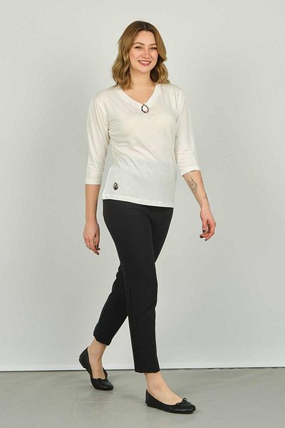 Sistas Women's V-Neck Three-Quarter Sleeve Blouse 23560 Ecru