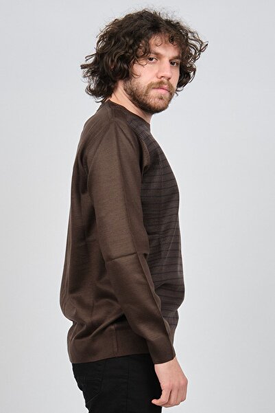 Pelikan Men's Patterned Crew Neck Wool Sweater 1578319 Brown