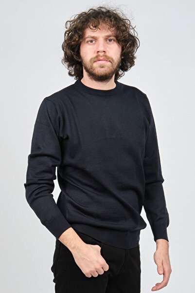 Pelikan Men's Crew Neck Wool Sweater 1572019 Navy Blue