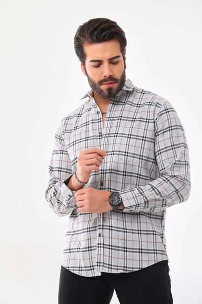 marisso Ανδρικό πουκάμισο με λεπτομέρεια τσέπης με ριγέ μακρυμάνικο 100% βαμβάκι 019HL γκρι