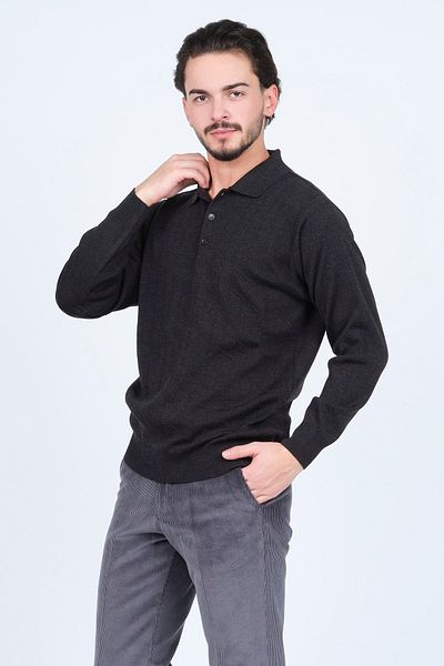 Woolen World Men's Patterned Polo Neck Knitwear Wool Sweater 5597141 Anthracite