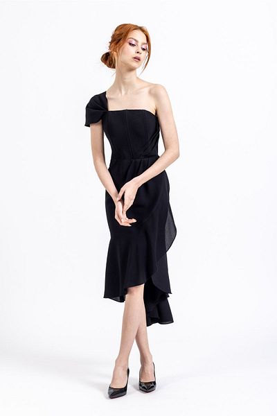 ESCOLL Women's Black Front and Back Detail Underwire Evening Dress 1834