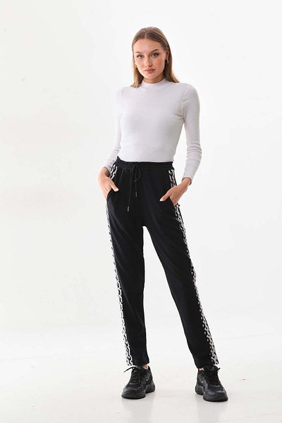 Sistas Pantaloni de damă, cu model lateral, cu formă confortabilă, legați în talie 23863 negru