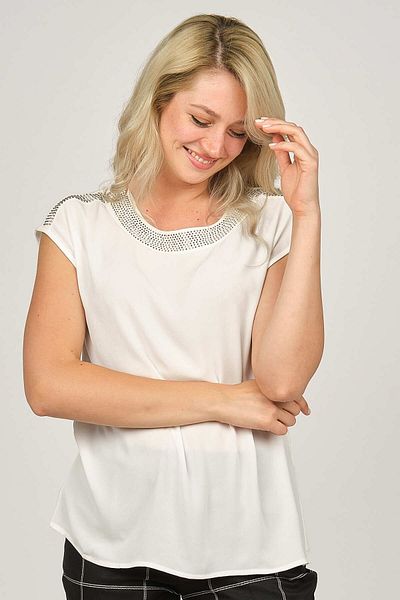 ELLA CAMELIA Women's Stone Detailed Sleeveless Blouse 19e020 Ecru