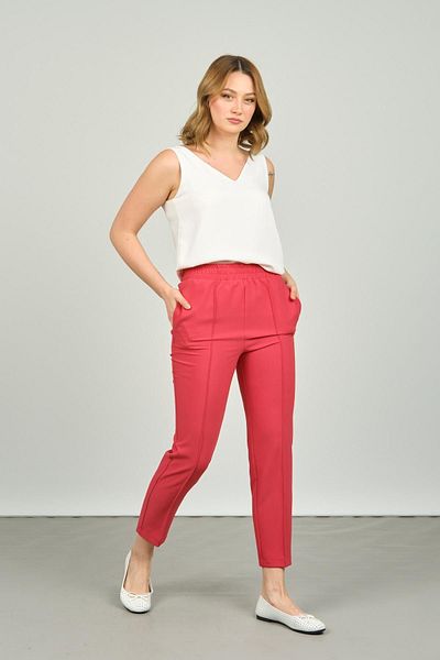 F&A Textile Women's Ankle Length Front Line Stitching Skinny Fit Trousers 6000 Coral