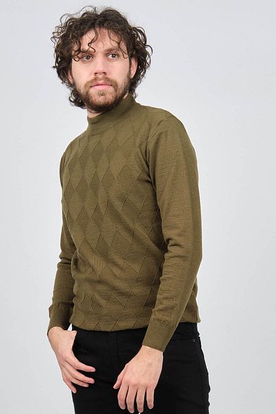Çizgi Triko Men's Half Turtleneck Diamond Patterned Sweater 42564257 Khaki