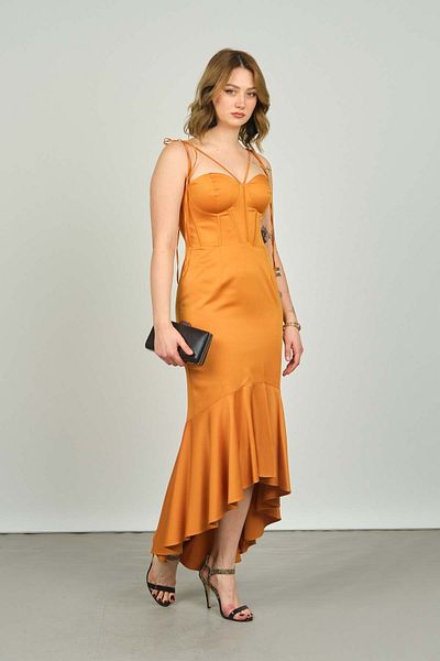 ESCOLL Women's Front Underwire Satin Evening Dress 2046 Orange
