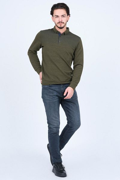 Raymons Men's Patterned Polo Neck Knitwear Sweat 6782258 Khaki