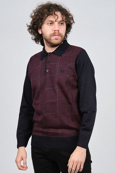 Pelikan Men's Patterned Polo Neck Sweater 1577430 Claret Red