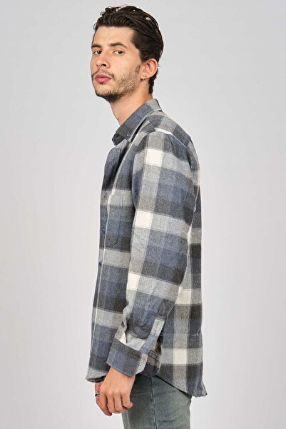 De Leone Ανδρικό ριγέ μακρυμάνικο μάλλινο πουκάμισο Apre 0171101 Ecru