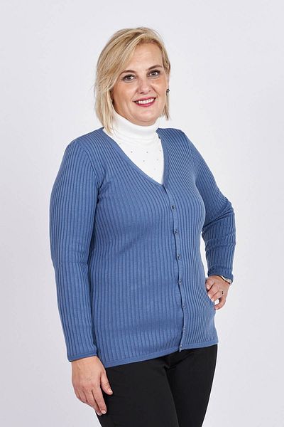 Büşra Triko Women's Blue Buttoned V-Neck Cardigan 3997258