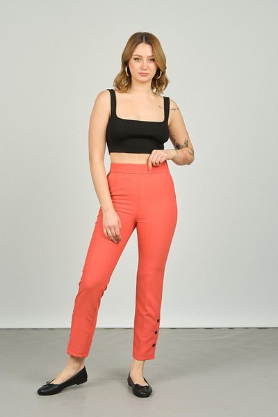 F&A Textile Women's Buttoned Slim Fit Trousers 6001 Coral