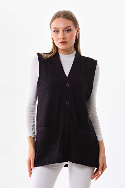Günay Women's Side Slit Patterned Vest 22604 Plum