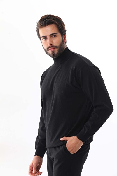 Ersin Triko Muški džemper sa polovikom rolkama Vuna 4115 crni