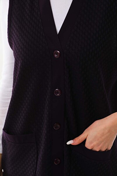 Günay Women's Side Slit Patterned Vest 22604 Plum