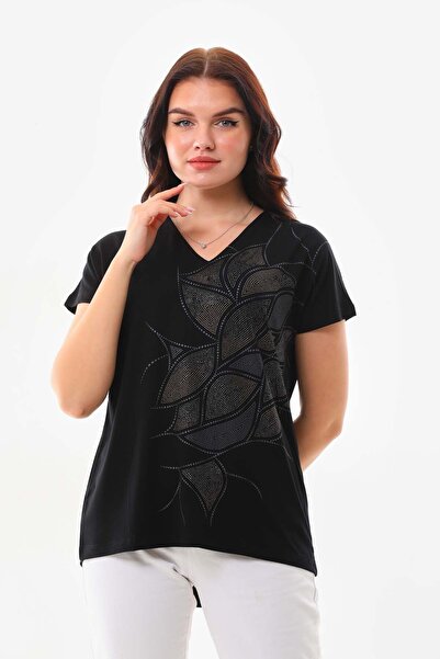 Sistas Жіноча блискуча блуза з V-подібним вирізом і короткими рукавами 23296 Чорна