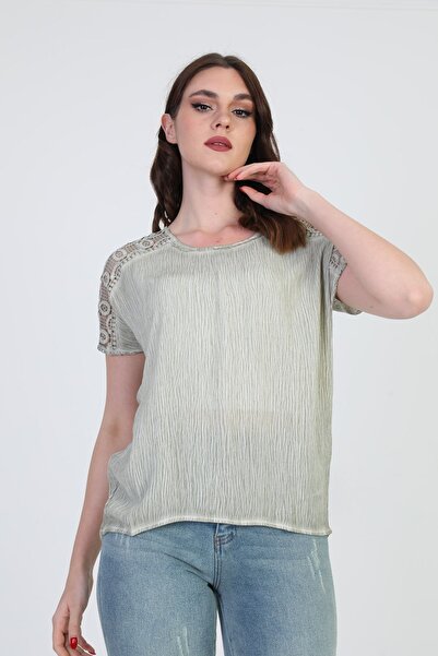 ELLA CAMELIA Ženska bluza na ramena Čipka sa detaljima 5010062 zelena