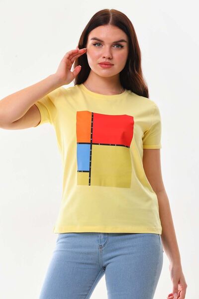 Sistas Жіноча бавовняна блуза з коротким рукавом і принтом 23163 Жовта