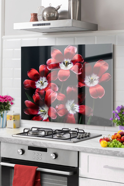 Onbiya Premium Floral Patterned Kitchen Glass - Stove Back Protector