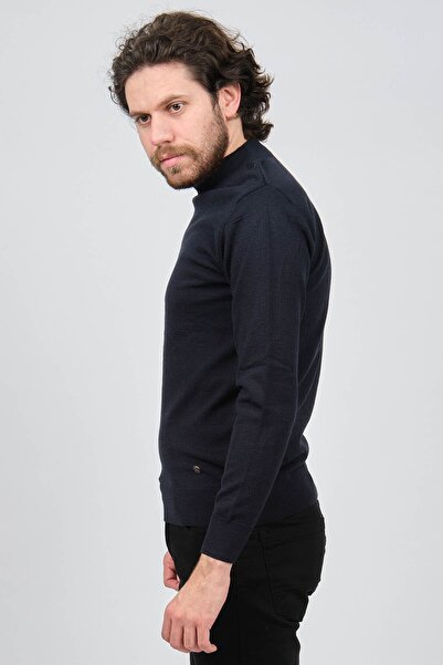 Çizgi Triko Чоловічий напіврибальський комір, прямий казенок 42564252 Темно-синій