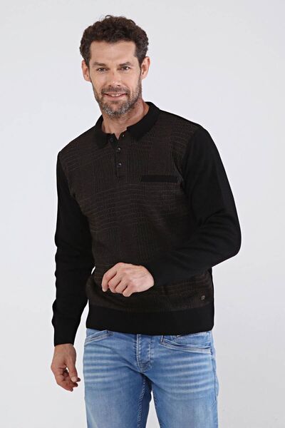 Çizgi Triko Men's Polo Neck Steel Knit Knitwear Sweater 4603f Black