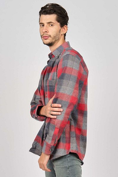 De Leone Men's Striped Long Sleeve Wool Finished Shirt 0171100 Red