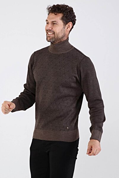 Çizgi Triko Men's Full Turtleneck Knitwear Sweater 4604e Brown
