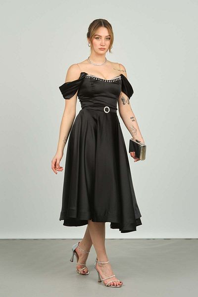 Dans Women's Strapless Off-Shoulder Evening Dress 1463 Black