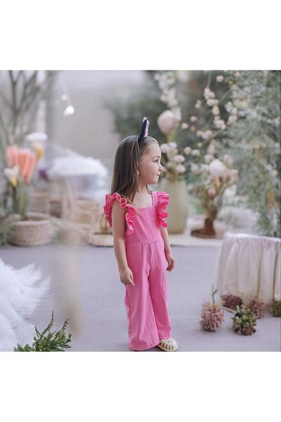 BEBEĞİME ÇORAP Children's Jumpsuit with Straps and Buttons - Ruffle Salopet