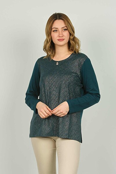 Detay Triko Жіноча блуза з блискучою тканиною та візерунком, довгі рукави 458...