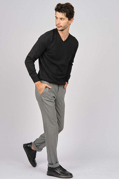 Desen Triko Men's V-Neck Wool Sweater 0249617 Smoked