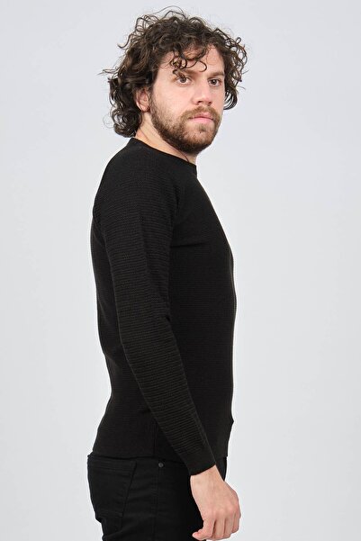 Çizgi Triko Men's Crew Neck Slim Fit Sweater 42554259 Black