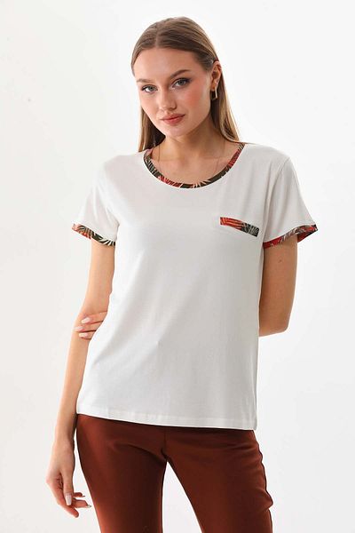 Sistas Women's Ornamental Pocket Detailed Short Sleeve Blouse 23150 Ecru
