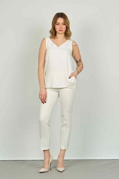 F&A Textile FA Trousers Women's Ankle Length Double Pocket Skinny Fit Pants 7001 Ecru