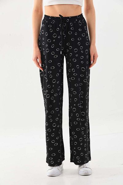 Sistas Women's Patterned Waist-Tied Comfortable Form Trousers 23498 Black