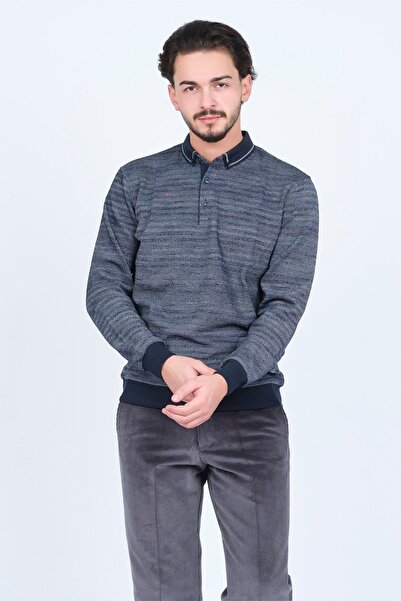 Raymons Чоловічий трикотажний светр з коміром-поло та малюнком 6782252, колір індиго