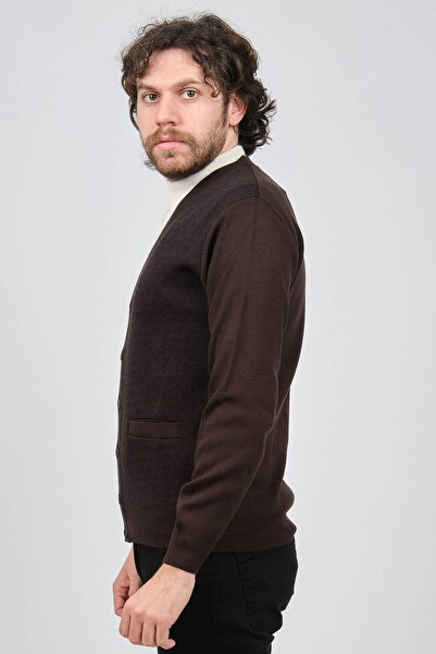 Ateş Triko Men's Patterned Wool Cardigan 6092090 Brown