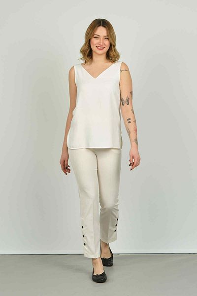 F&A Textile FA Trousers Women's Cuffs Buttoned Skinny Fit Trousers 6001 Ecru
