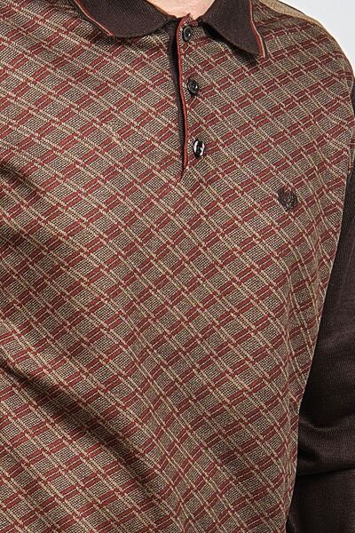 Pelikan Ανδρικό πουλόβερ με μοτίβο με λεπτομέρεια γιακά πόλο 1577423 καφέ