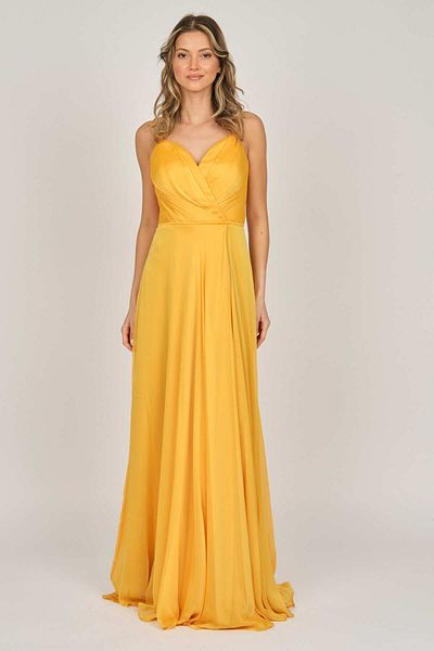 ŞEREF VURAL Women's Strappy Chiffon Evening Dress 5437817 Saffron