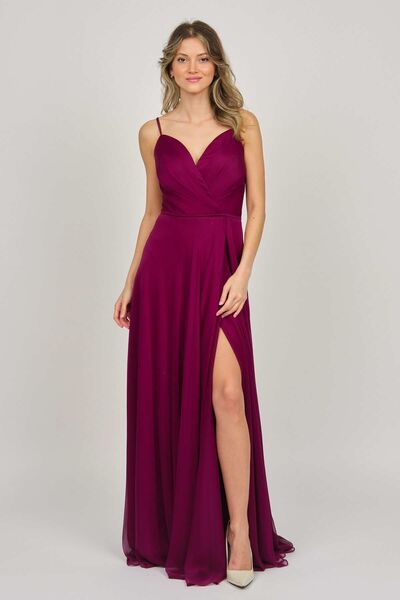 ŞEREF VURAL Women's Strappy Chiffon Evening Dress