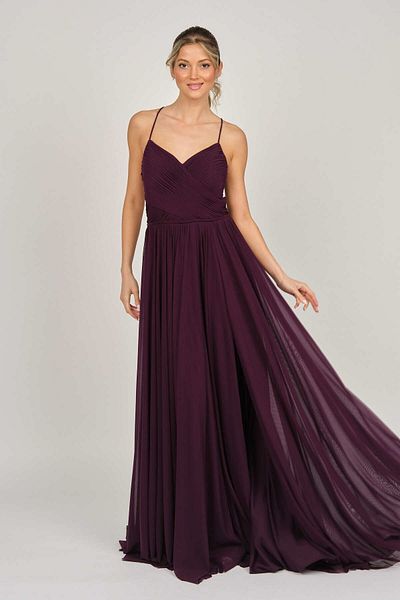 ŞEREF VURAL Women's Draped Long Evening Dress 5437958 Plum